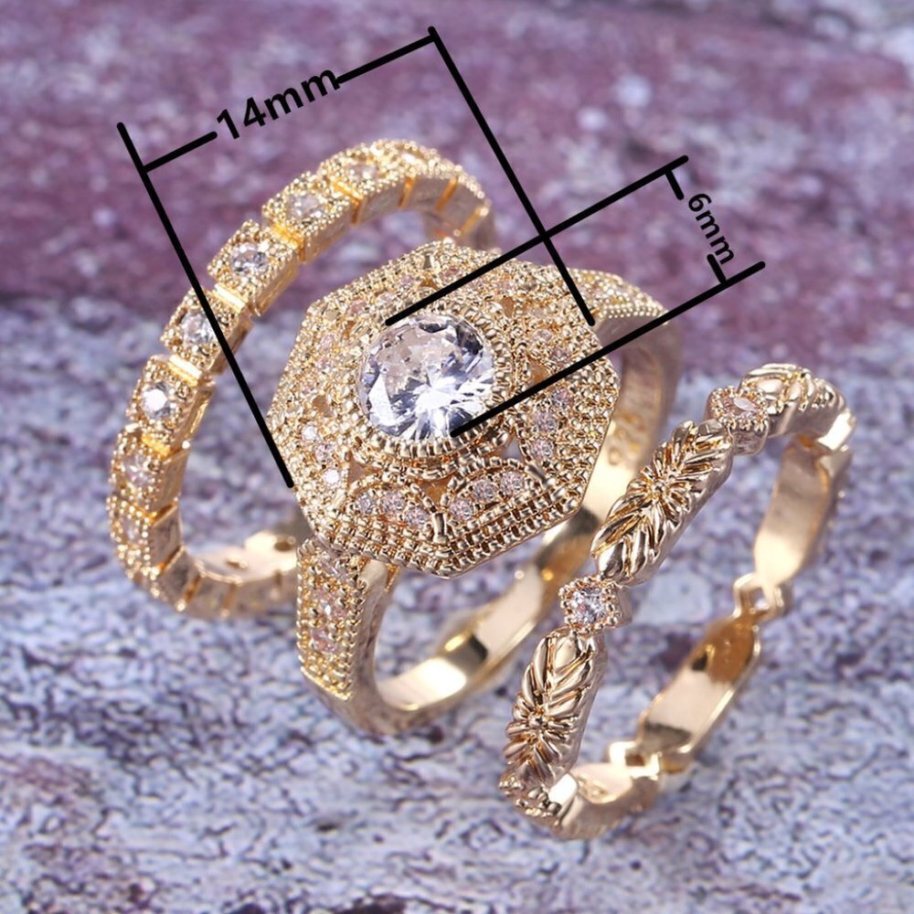 Luxury Gems Vintage Flower Carved Octagon Zircon Rings for Women, INDN8152 - Picture 6 of 6